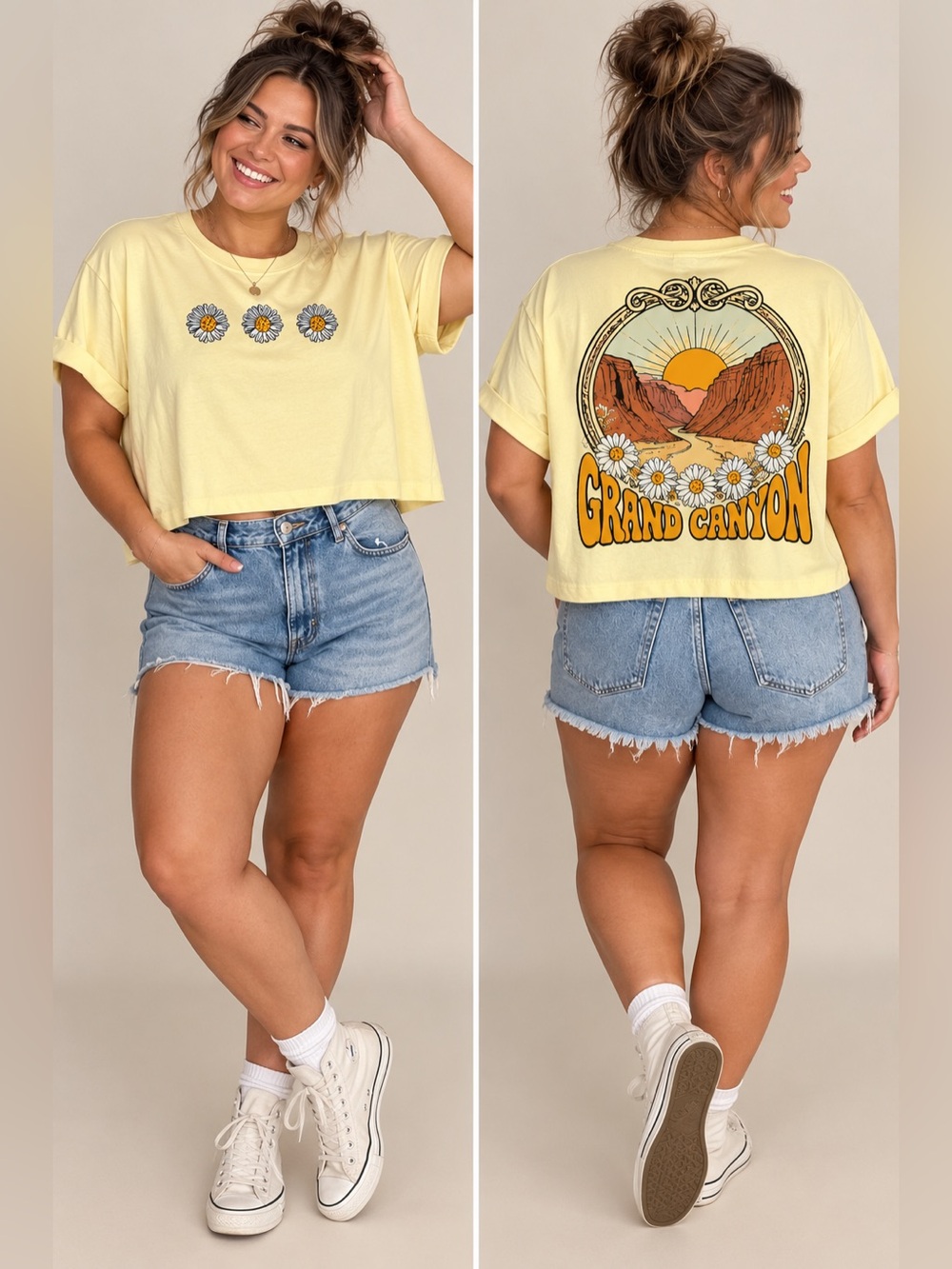 Love & Lazy Days XL Grand Canyon Daisy Graphic Crop Tee Yellow